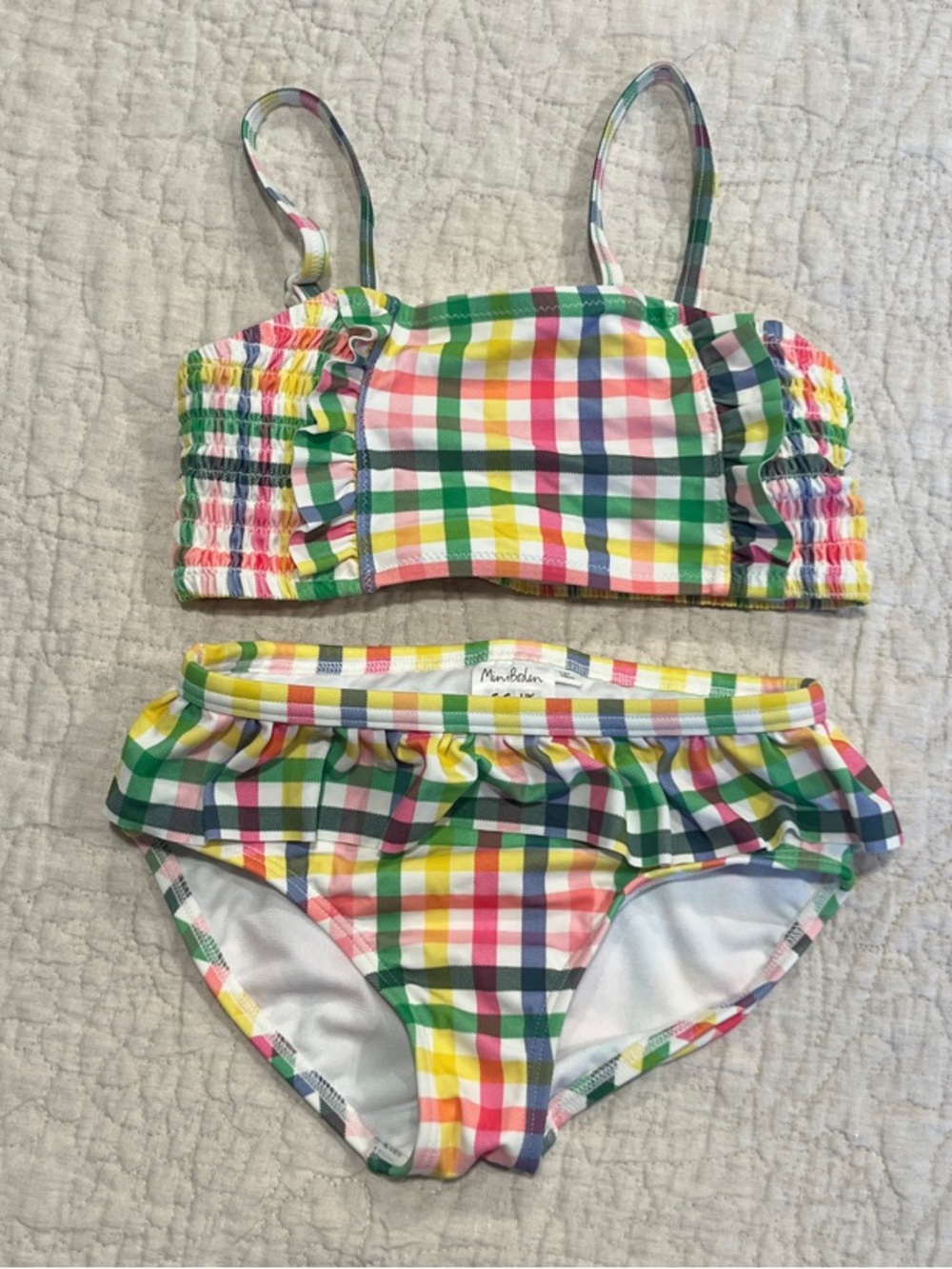 Mini Boden never worn Multicolor Plaid Two-Piece Girls' Swim Set